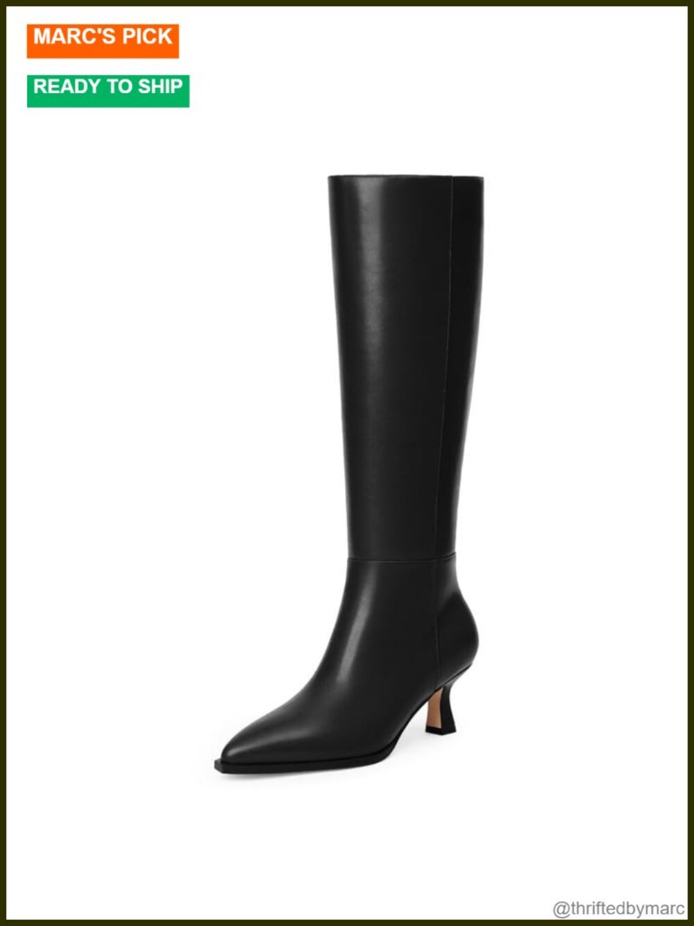 Knee High Boots for Women Kitten Heel Pointed Toe Faux Leather